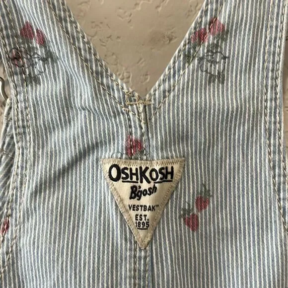 OSKKOSH B'GOSH Hickory Stripe Cherry Shortall, Size 6 Months - Picture 5 of 5